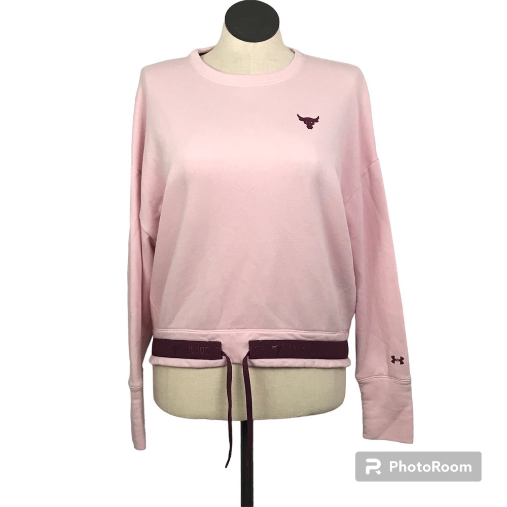 Under Armour Crop Sweatshirt Women’s Sz L Pink Pullover Blood Sweat Respect